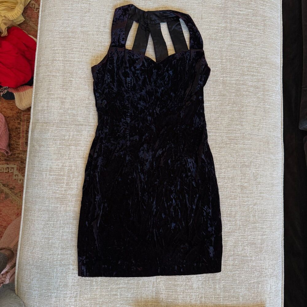 Scott Mclintock Women's Crushed Velvet Halter Deep Purple Retro Prom Dress Sz 6